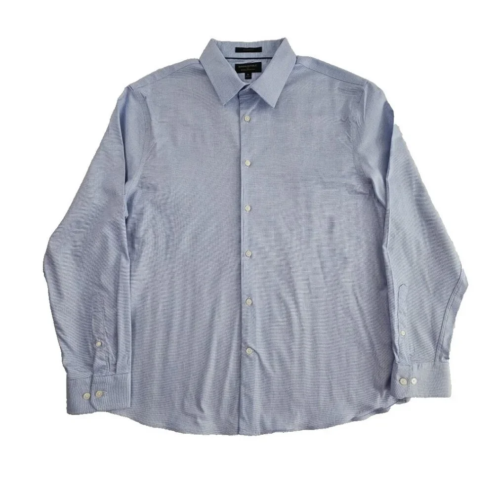 Banana Republic Shirt Men's XL Blue Untucked Fit Wrinkle Resistant Long Sleeve